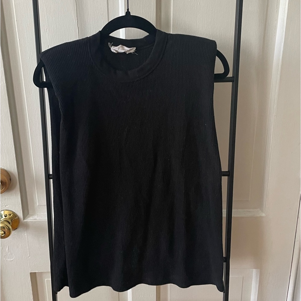 Six Fifty padded shoulder ribbed cotton sleeveless top EUC Small